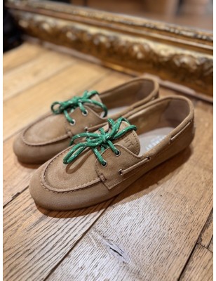 MOCASSIN BATEAU TAUPE/VERT
