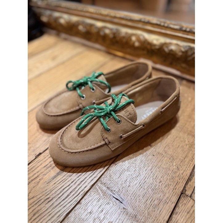 MOCASSIN BATEAU TAUPE/VERT
