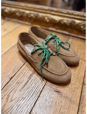 MOCASSIN BATEAU TAUPE/VERT
