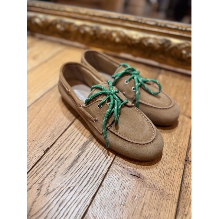 MOCASSIN BATEAU TAUPE/VERT