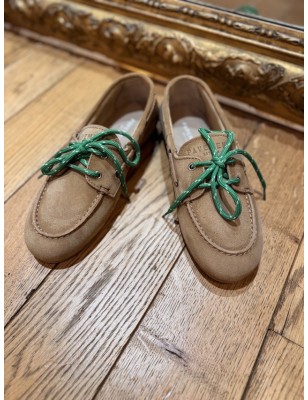 MOCASSIN BATEAU TAUPE/VERT