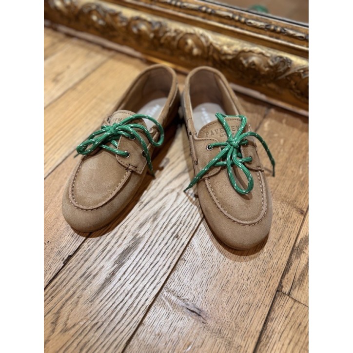 MOCASSIN BATEAU TAUPE/VERT