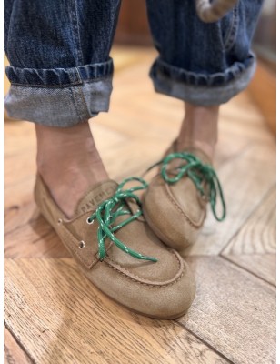 MOCASSIN BATEAU TAUPE/VERT