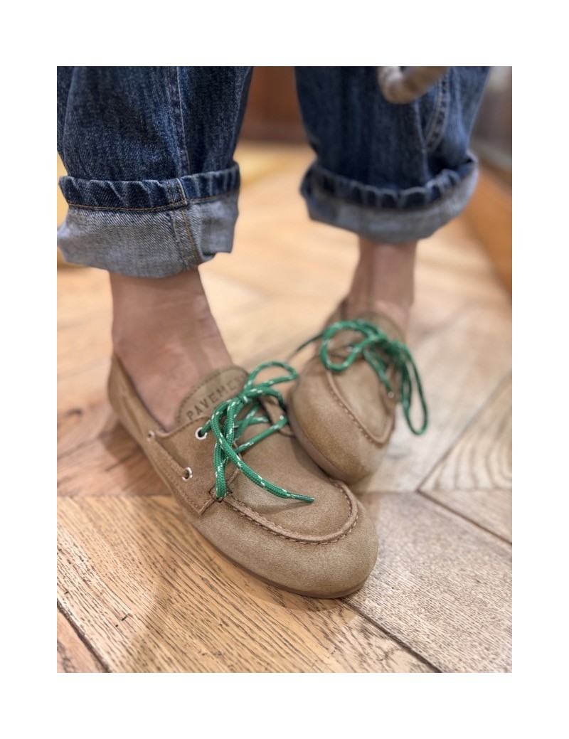 MOCASSIN BATEAU TAUPE/VERT