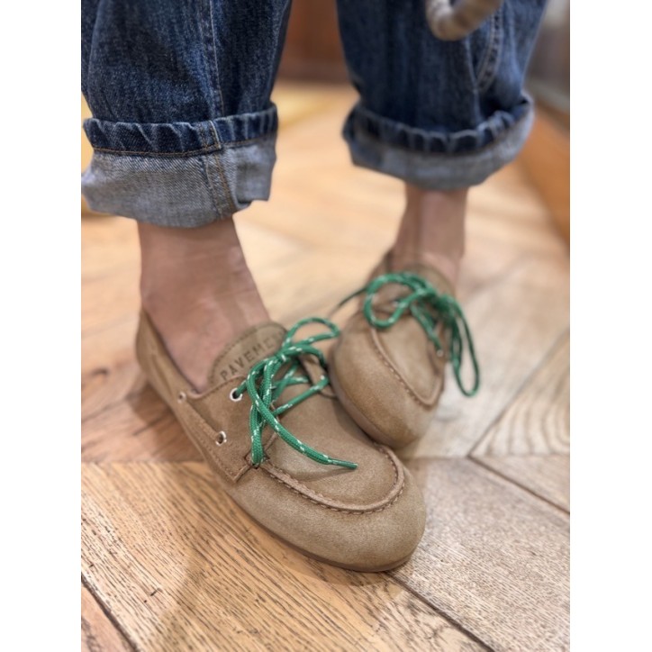 MOCASSIN BATEAU TAUPE/VERT