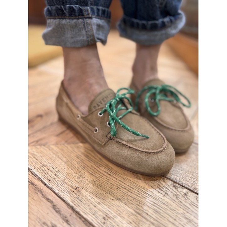 MOCASSIN BATEAU TAUPE/VERT